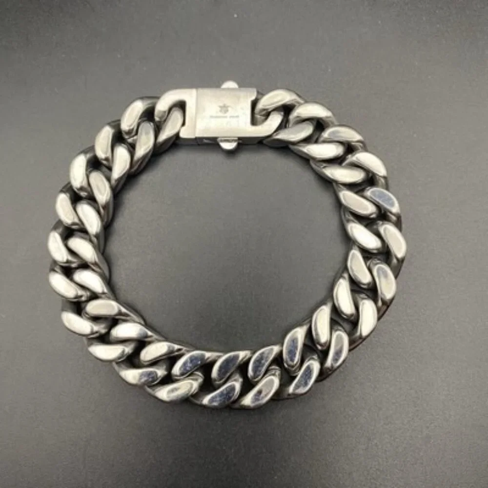 Stainless Steel Bracelet Black Carbon Fiber-Style Miami Curb Link Cuban Hip Hop
